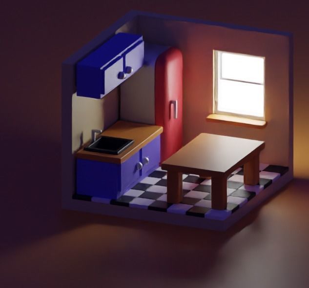 Isometric Kitchen Low-poly 3D model_5