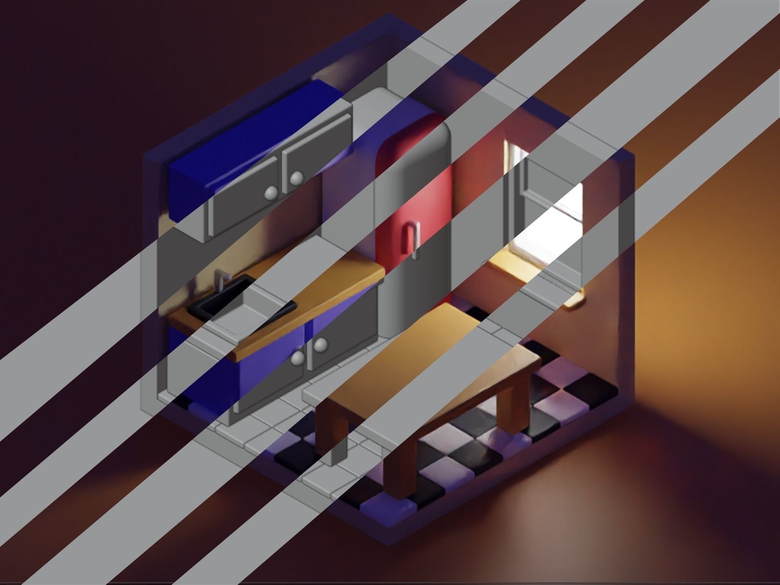 Isometric Kitchen Low-poly 3D model_2