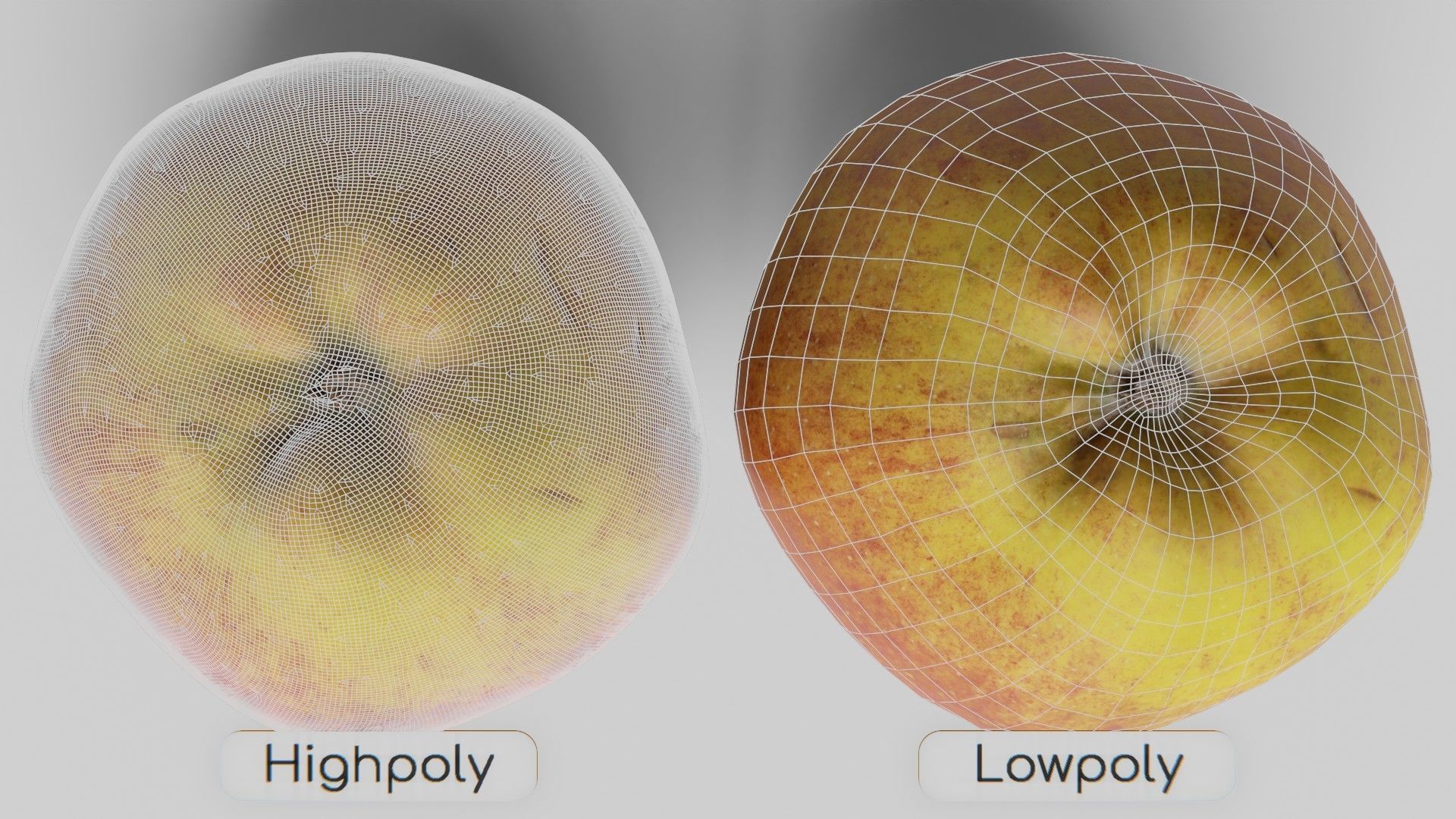Apple 02 - Highpoly and Lowpoly model Low-poly 3D model_8