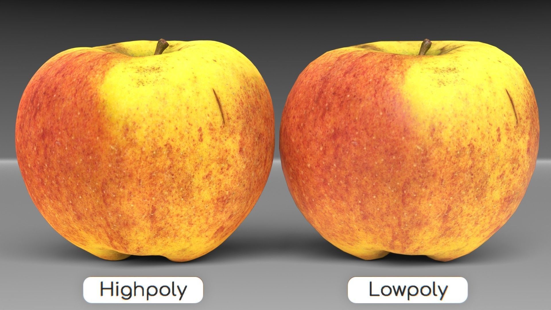 Apple 02 - Highpoly and Lowpoly model Low-poly 3D model_5