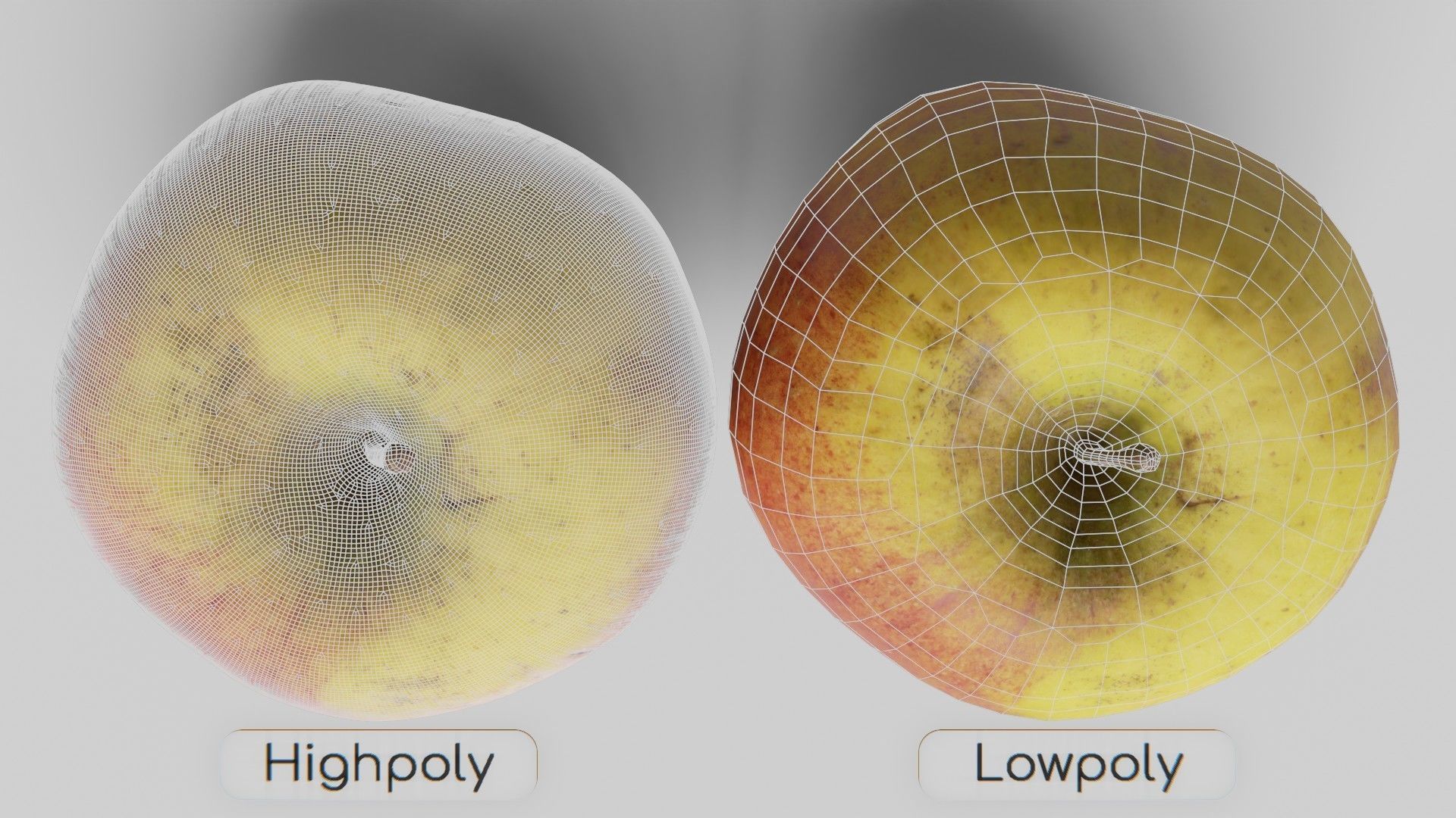 Apple 02 - Highpoly and Lowpoly model Low-poly 3D model_4