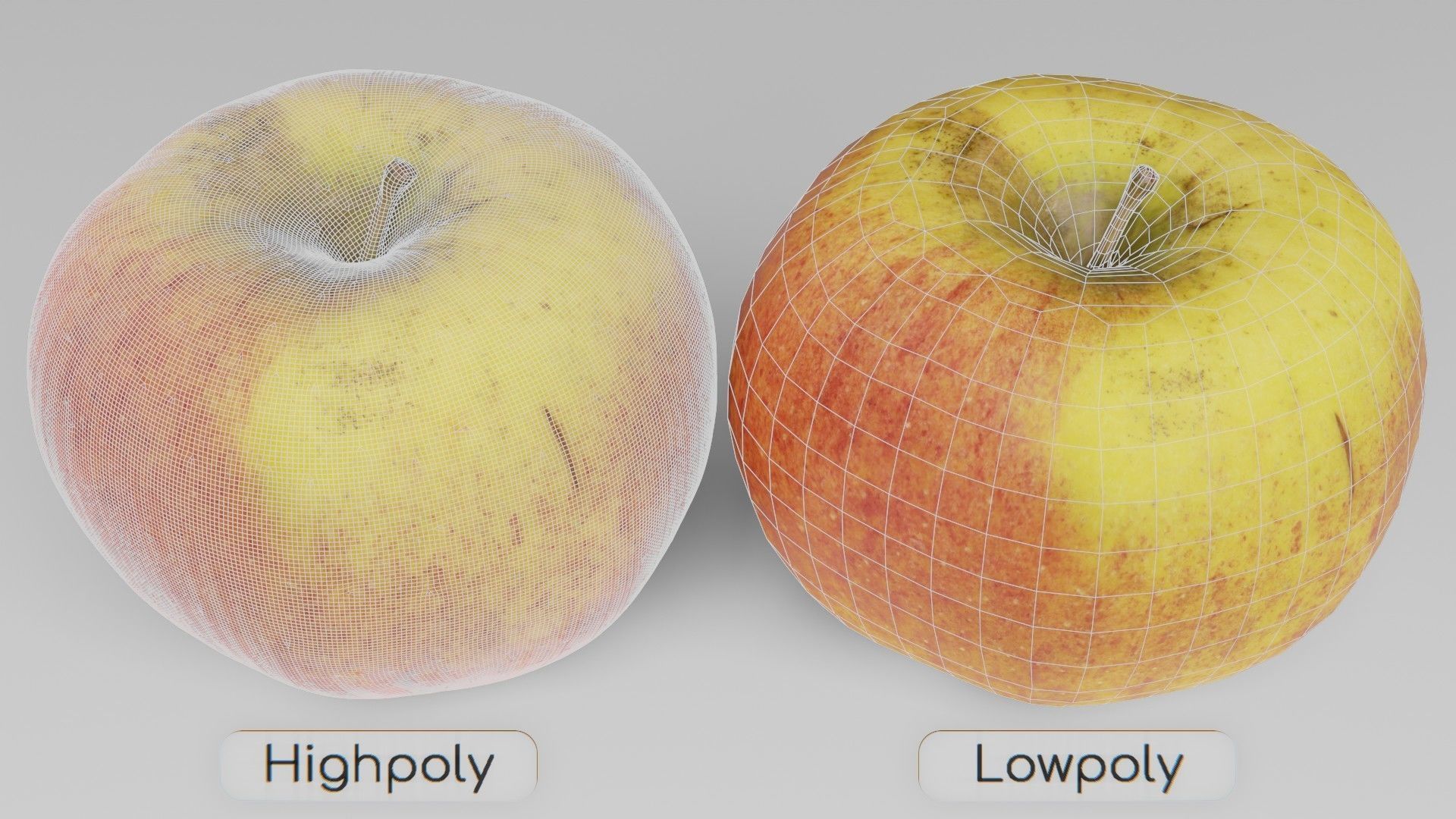 Apple 02 - Highpoly and Lowpoly model Low-poly 3D model_2