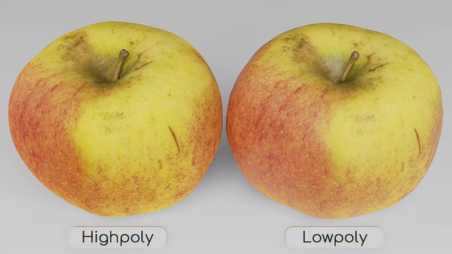 Apple 02 - Highpoly and Lowpoly model Low-poly 3D model_0