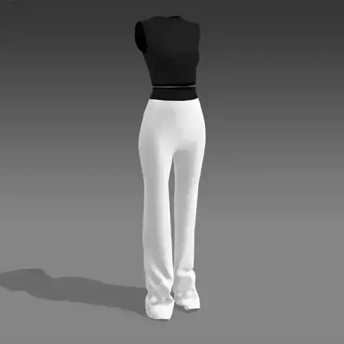 TWO PIECES BLOUSE AND PANT COLOR BLOCK BLACK AND WHITE