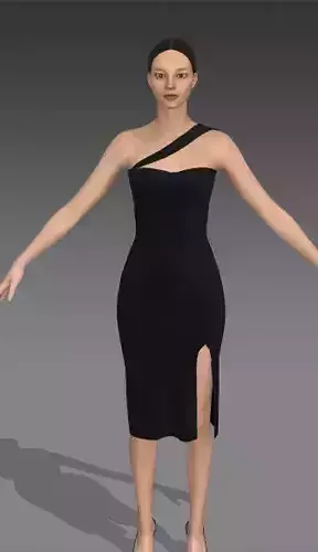 DRESS ASYMETRIC STRAP SLIT DRESS MATTE BLACK