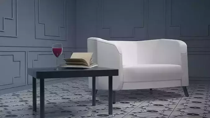 Reading corner with big armchair 3D model 4