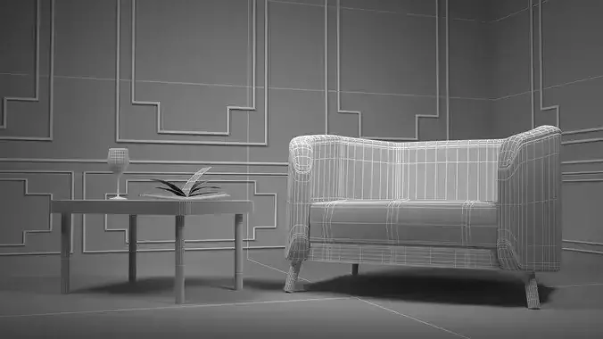Reading corner with big armchair 3D model 2