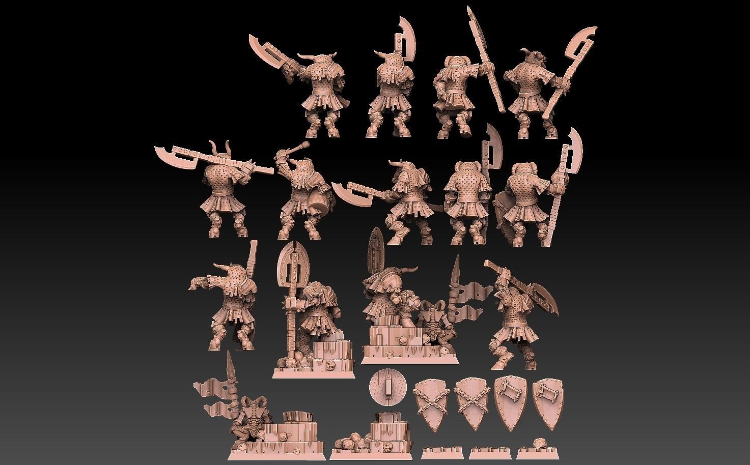 Undead Beastmen Chain Mail Bardiche Men 3D print model_3