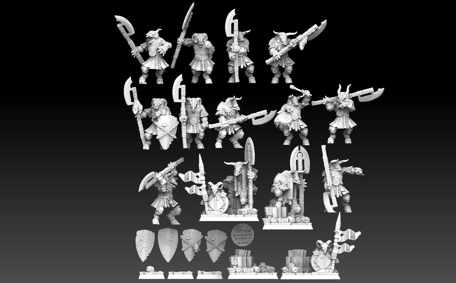 Undead Beastmen Chain Mail Bardiche Men 3D print model_4