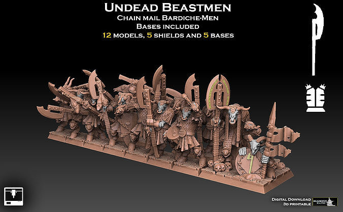 Undead Beastmen Chain Mail Bardiche Men 3D print model