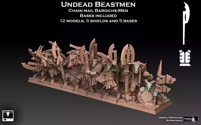 Undead Beastmen Chain Mail Bardiche Men 3D print model Undead Beastmen Chain Mail Bardiche Men 3D print model