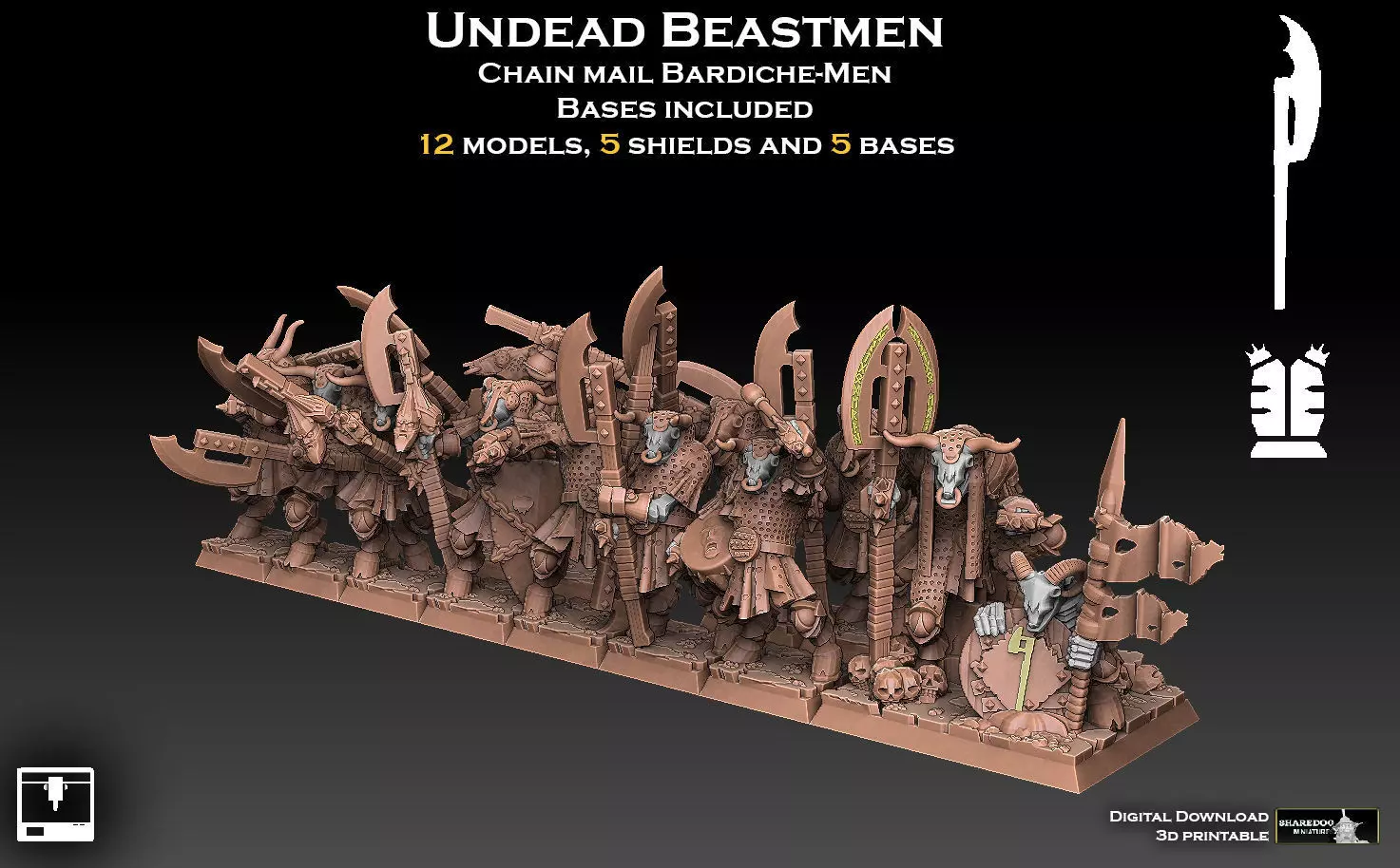 Undead Beastmen Chain Mail Bardiche Men 3D print model_0