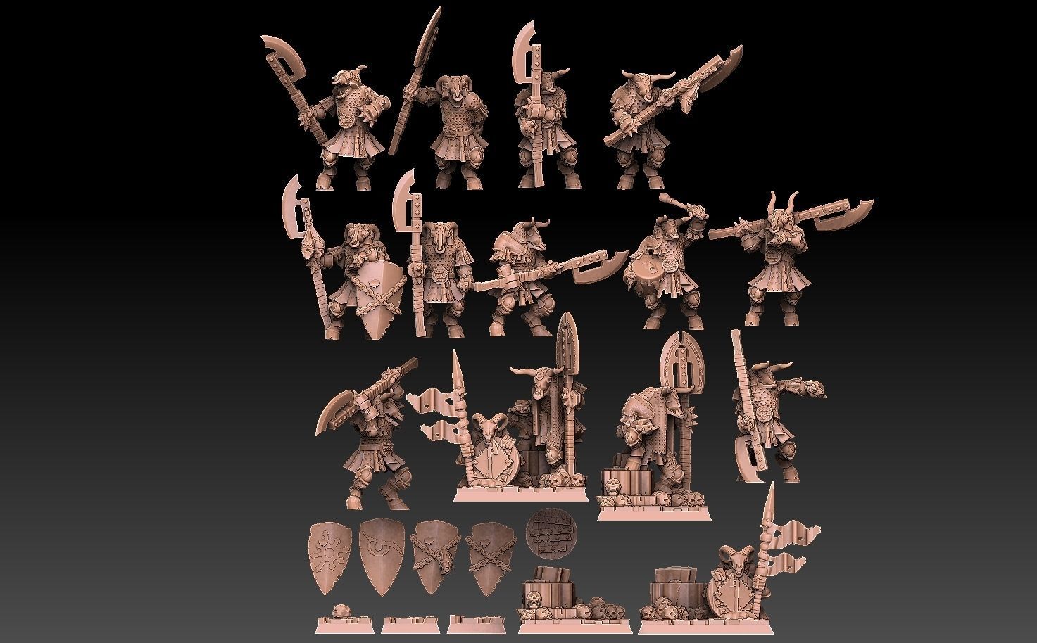 Undead Beastmen Chain Mail Bardiche Men 3D print model_2