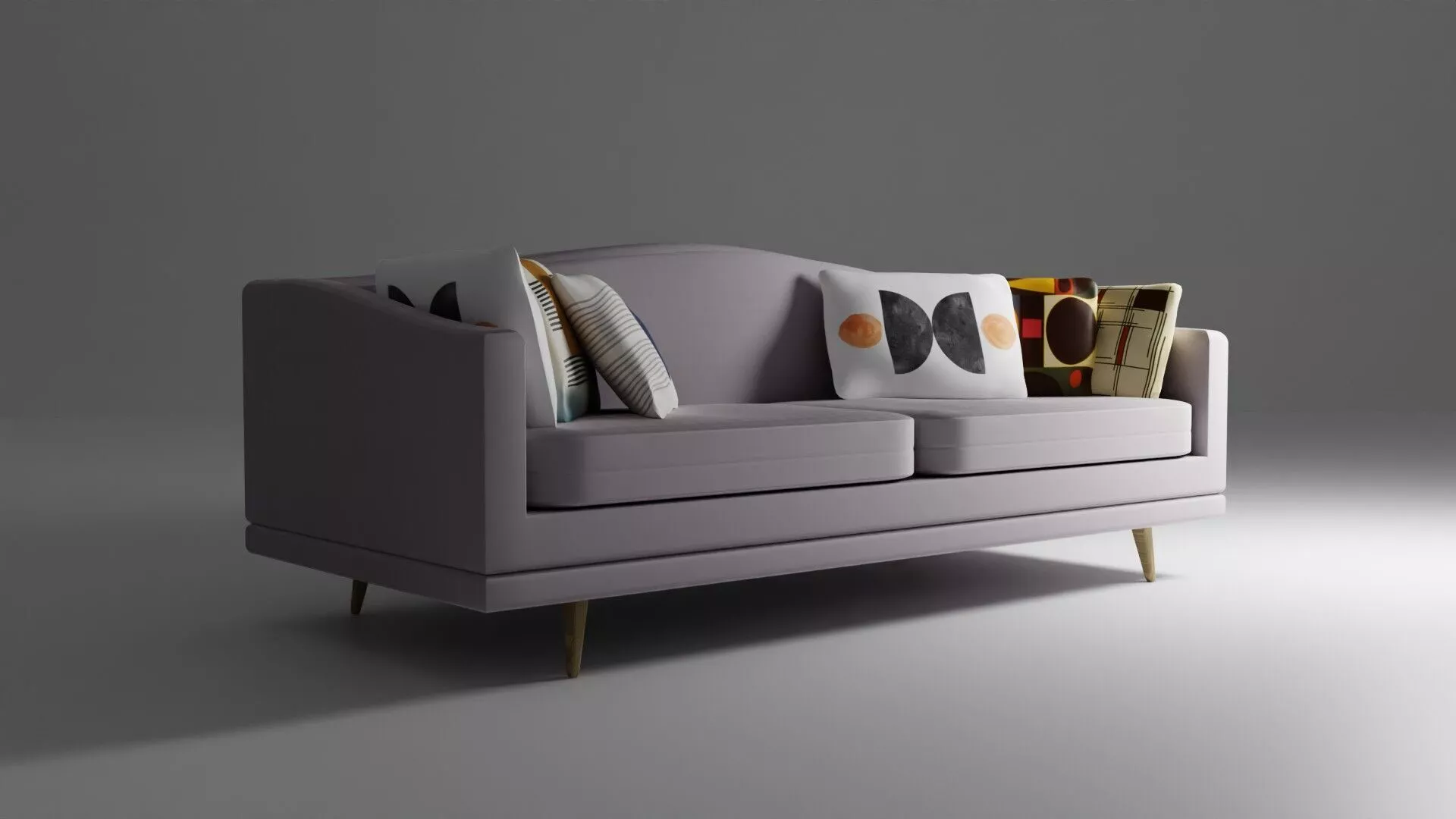 1950s style sofa with 6 pillows Low-poly 3D model