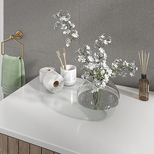 flower bathroom with counter top and flowers 3D model