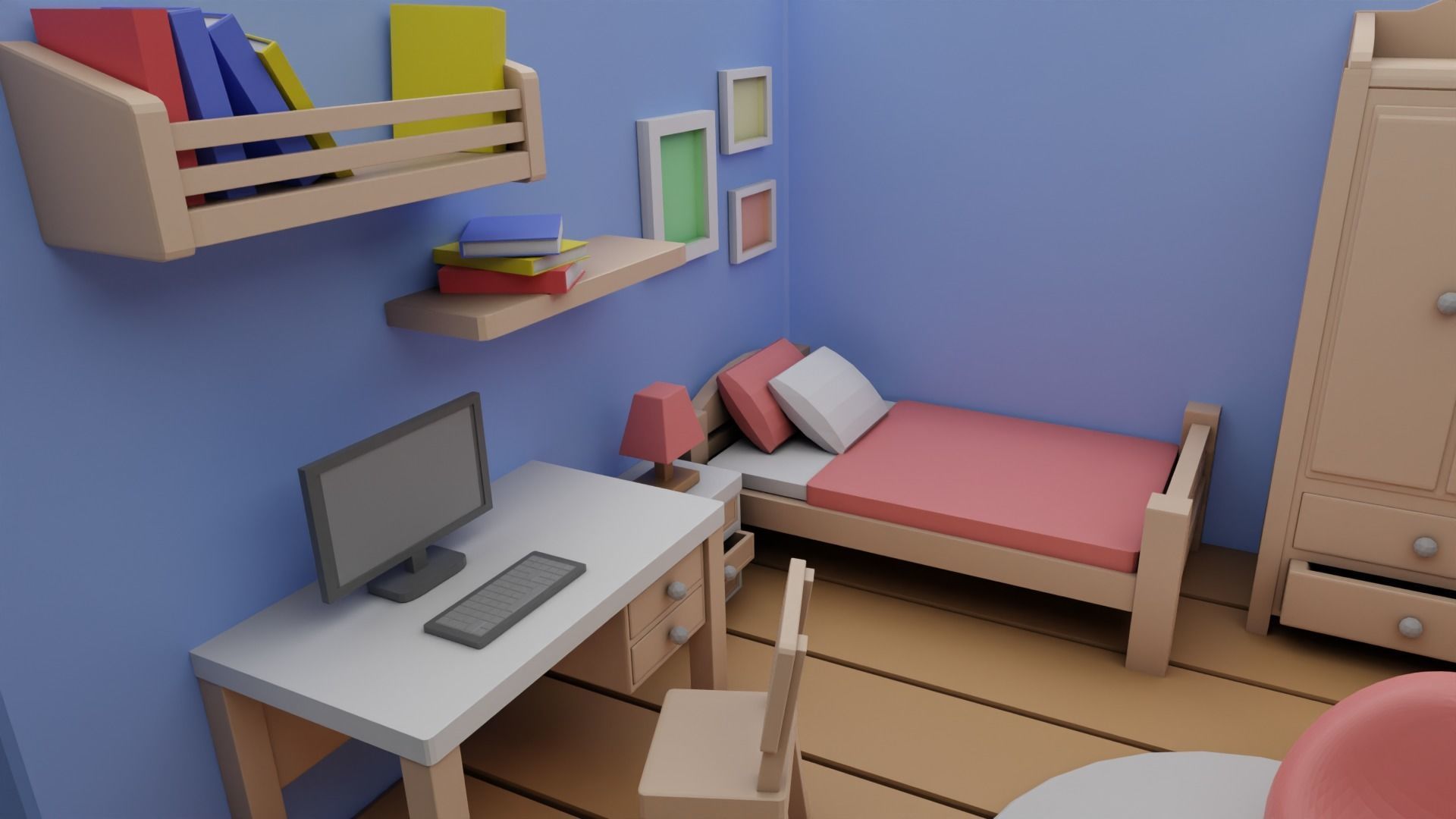 Low poly bedroom Free low-poly 3D model_2