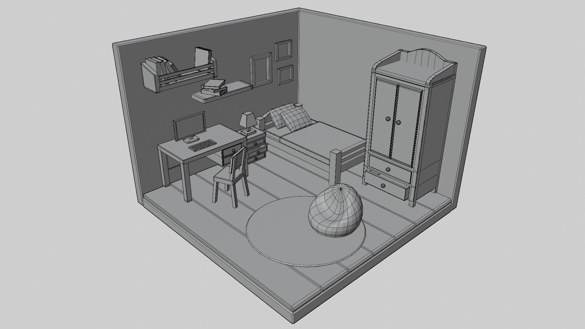 Low poly bedroom Free low-poly 3D model_5