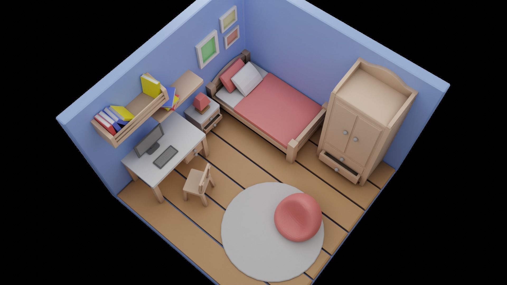 Low poly bedroom Free low-poly 3D model_1