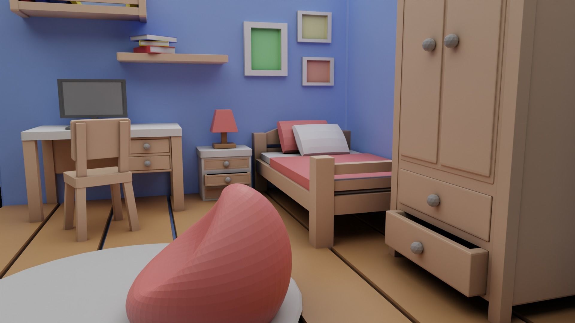 Low poly bedroom Free low-poly 3D model_4