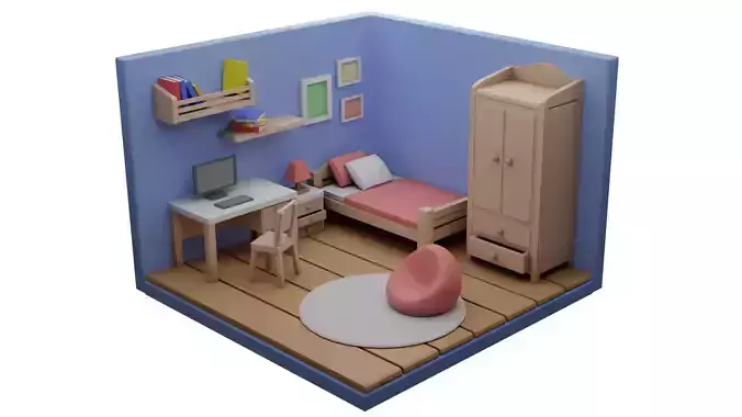 Low poly bedroom Free low-poly 3D model