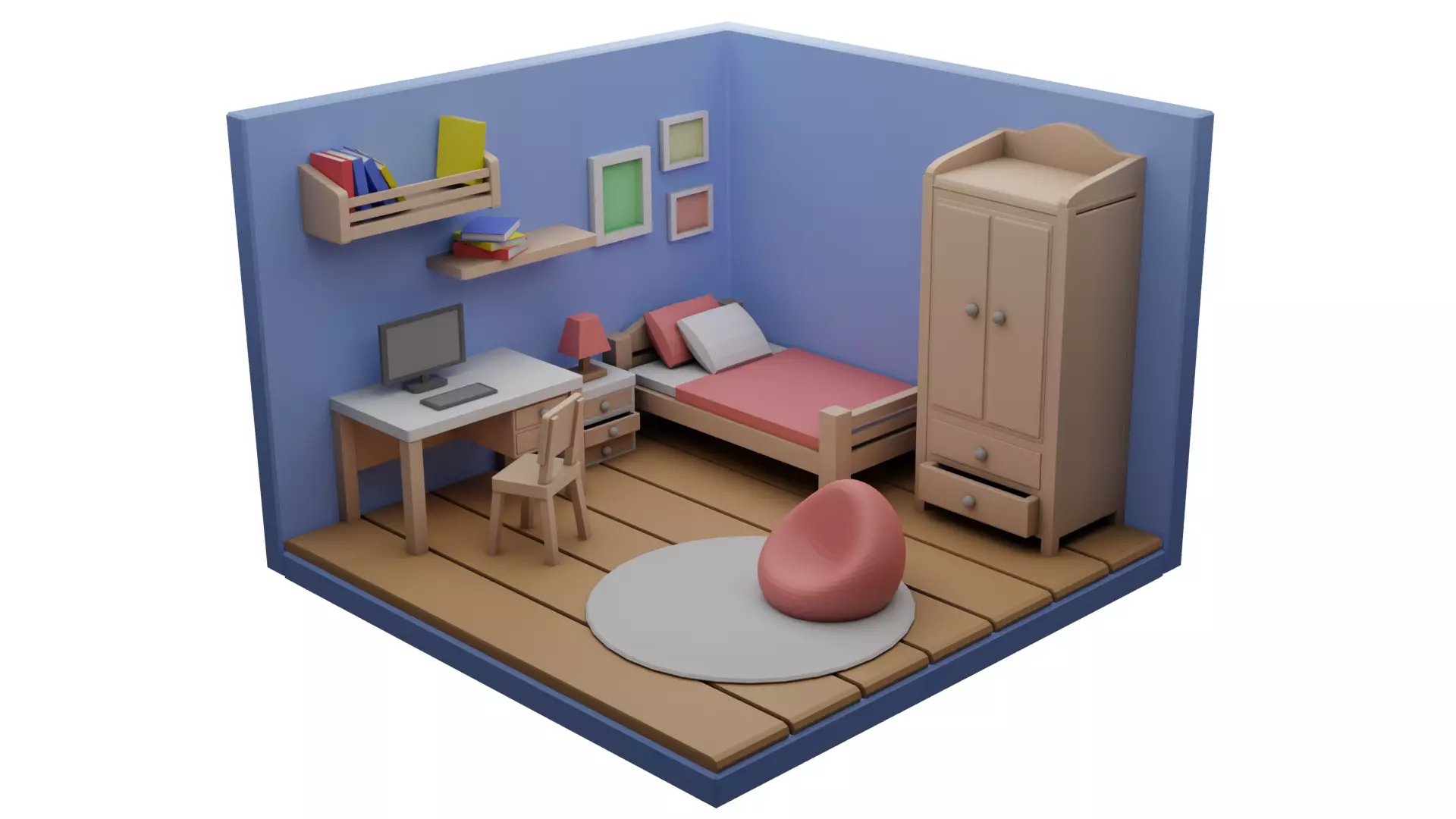 Low poly bedroom Free low-poly 3D model_0