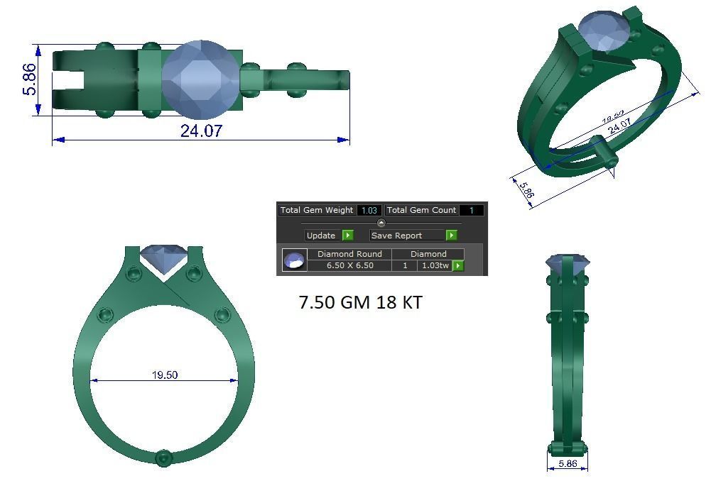 Solitaire Engagement Wedding Ring 3D print model_1