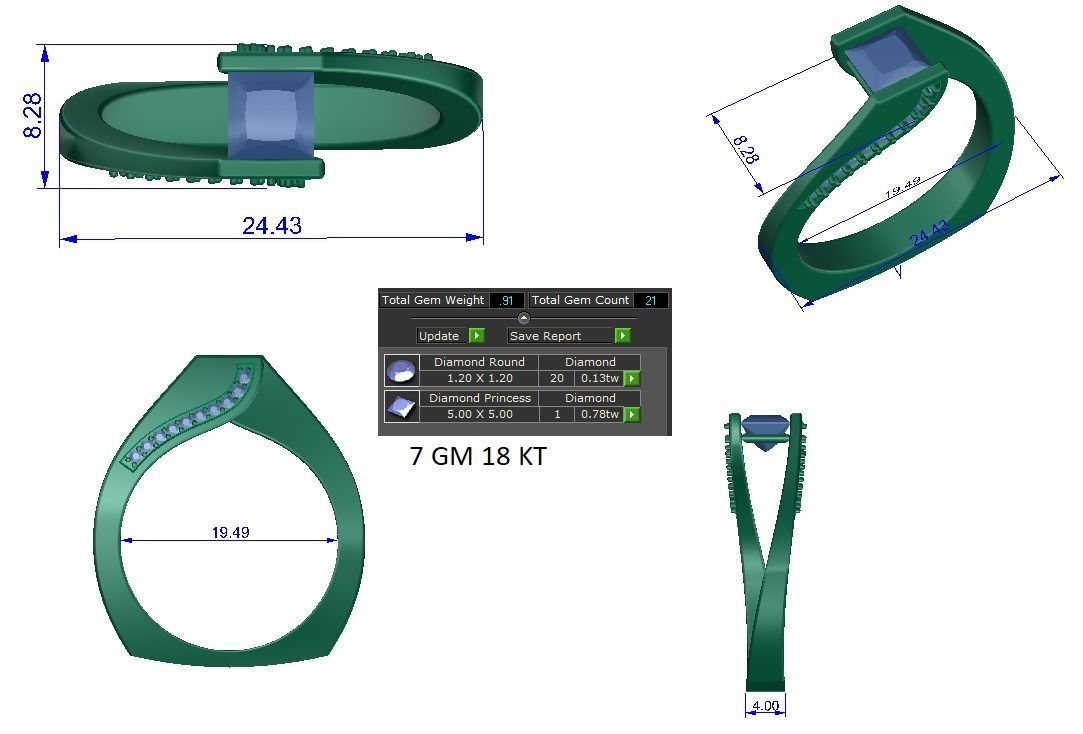 Solitaire Engagement Wedding Princess Ring 3D print model_1