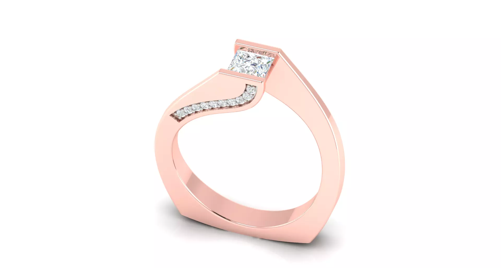 Solitaire Engagement Wedding Princess Ring 3D print model_0