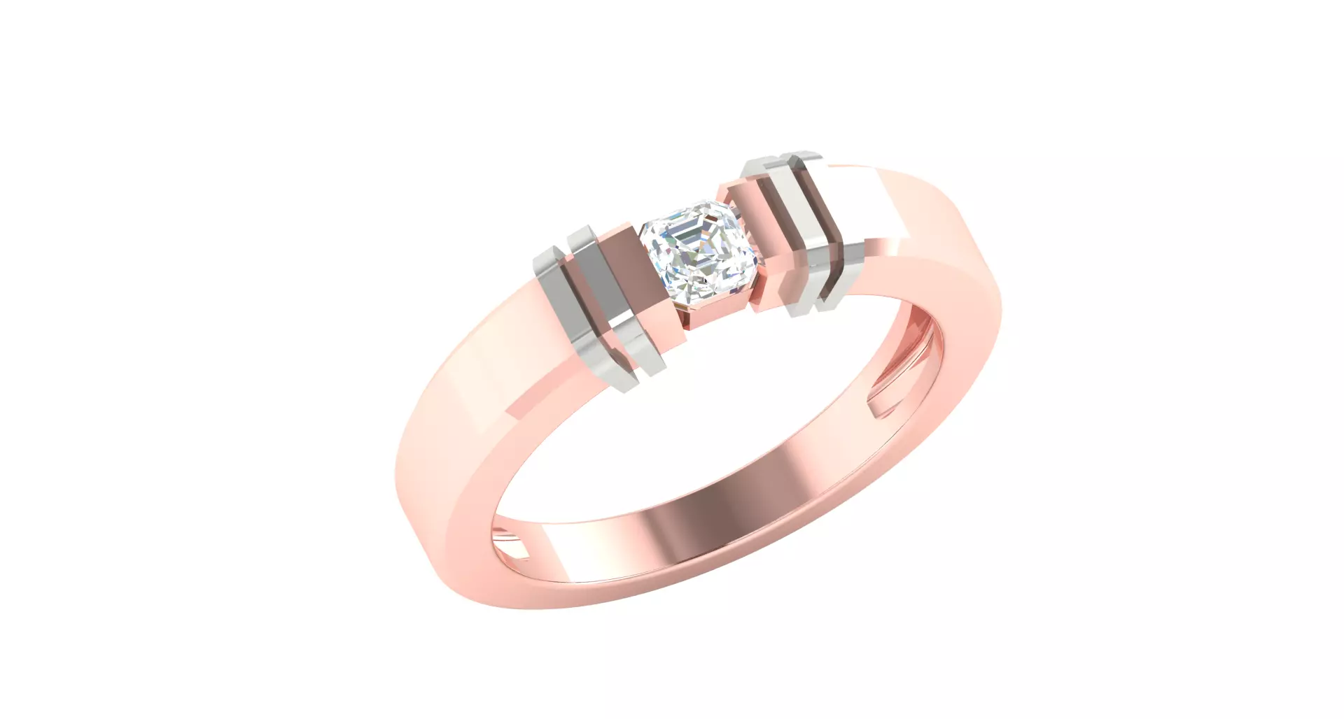 Solitaire Engagement Wedding Asscher Ring 3D print model_0