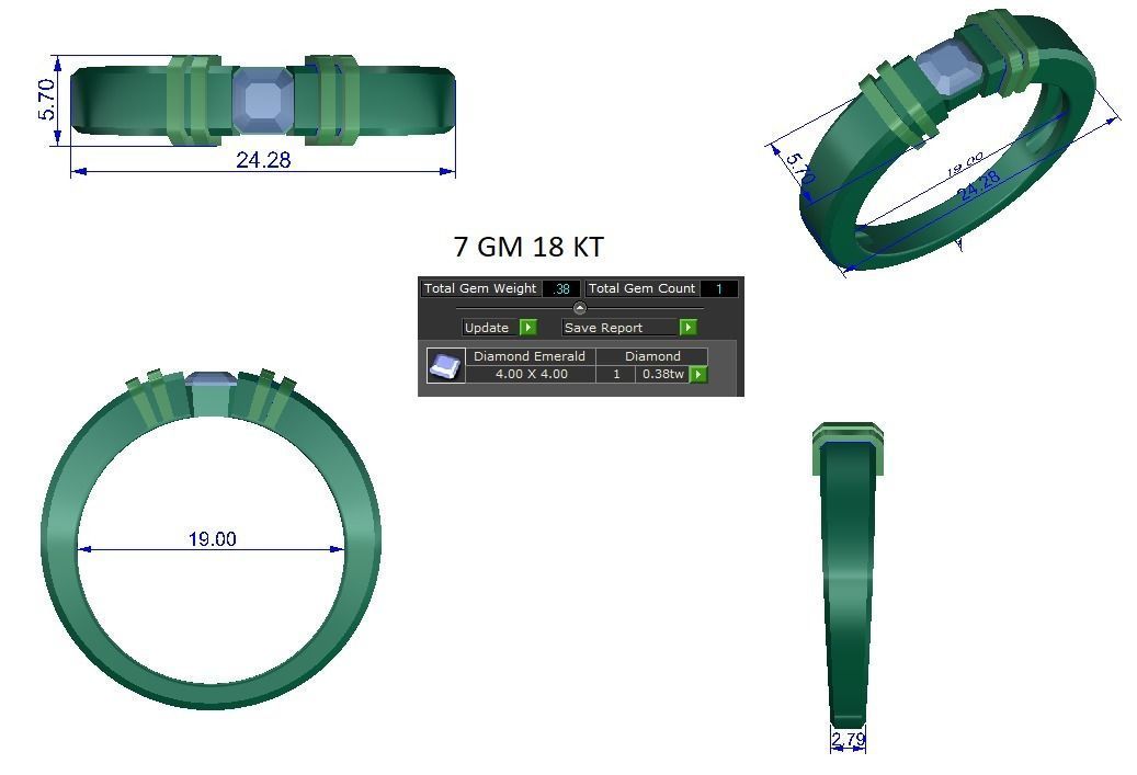 Solitaire Engagement Wedding Asscher Ring 3D print model_1