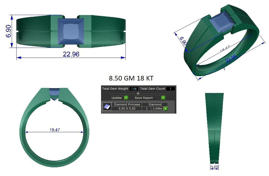 Solitaire Engagement Wedding Princess Ring 3D print model_1