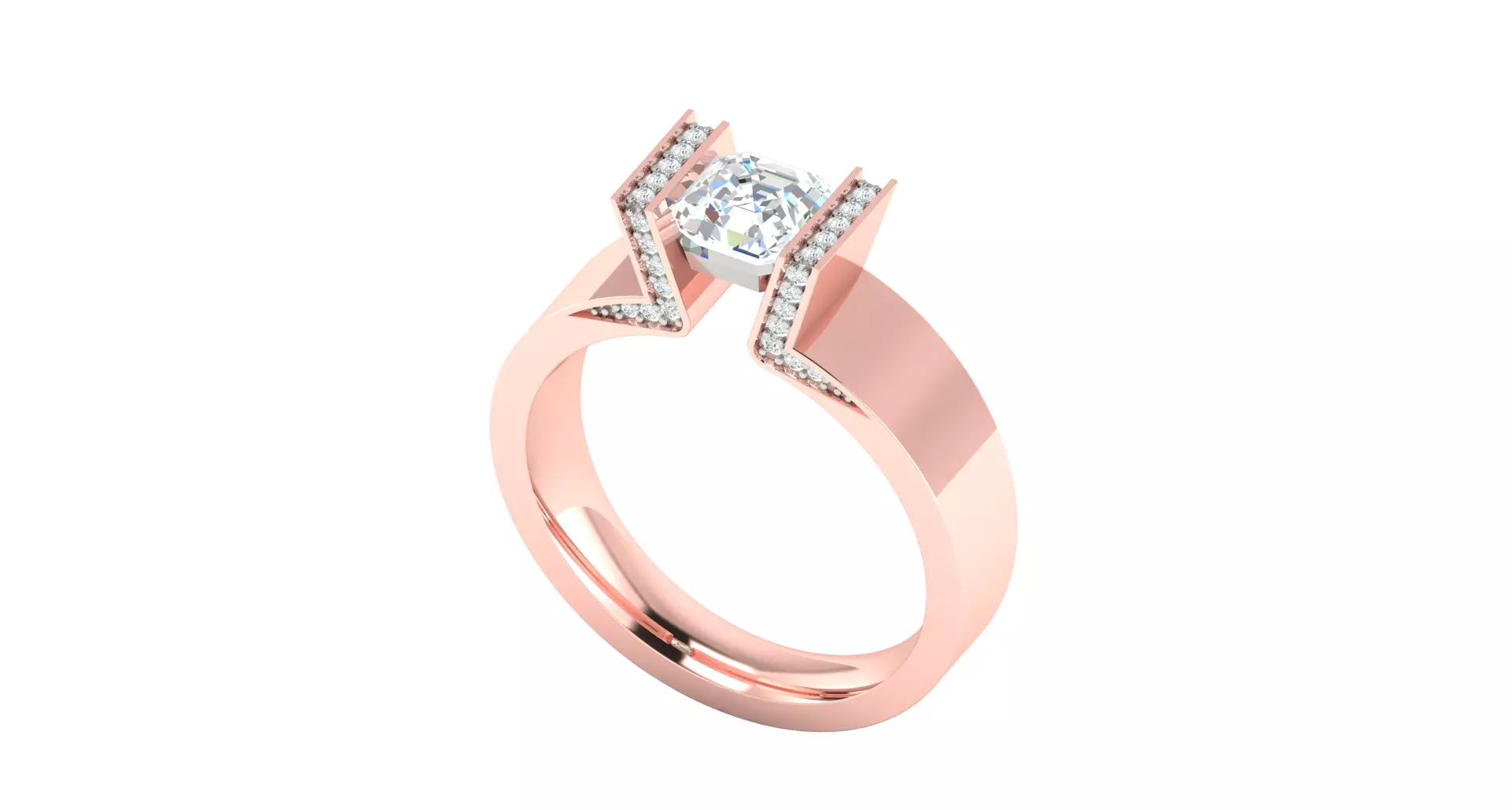 Solitaire Engagement Wedding Asscher Ring 3D print model_0