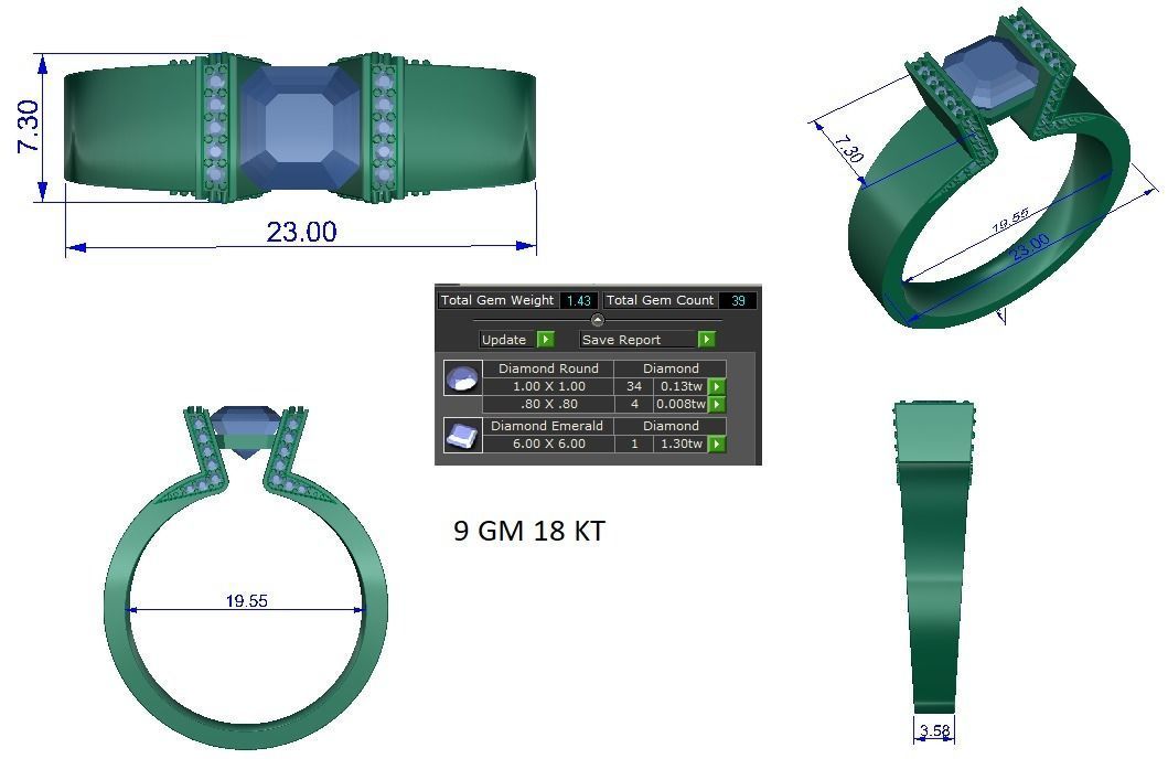 Solitaire Engagement Wedding Asscher Ring 3D print model_1