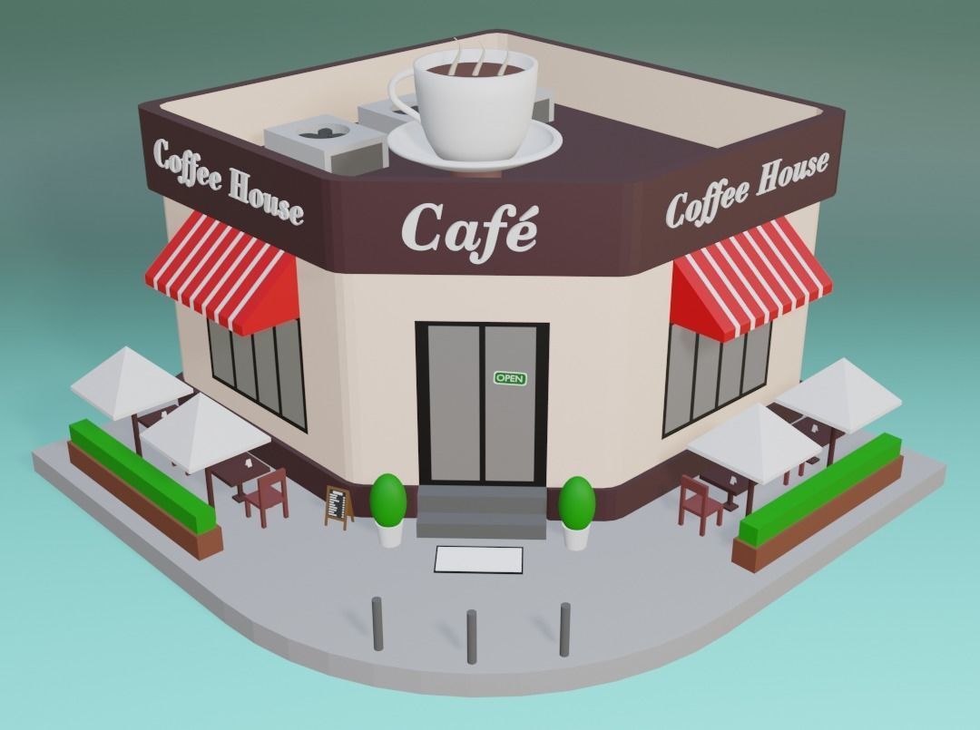Coffee Shop Low-poly 3D model_1