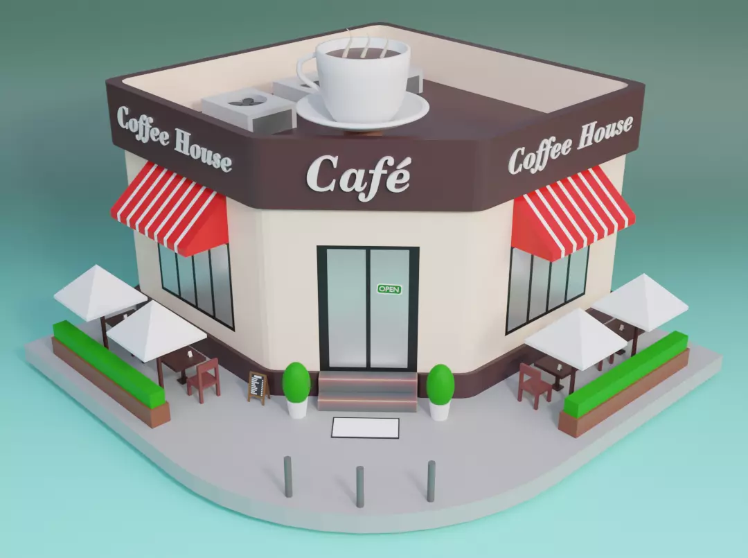 Coffee Shop Low-poly 3D model_0