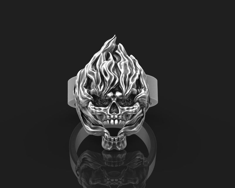 Ring Skull on fire 3d model for 3d printing 3D print model 3D print model_3