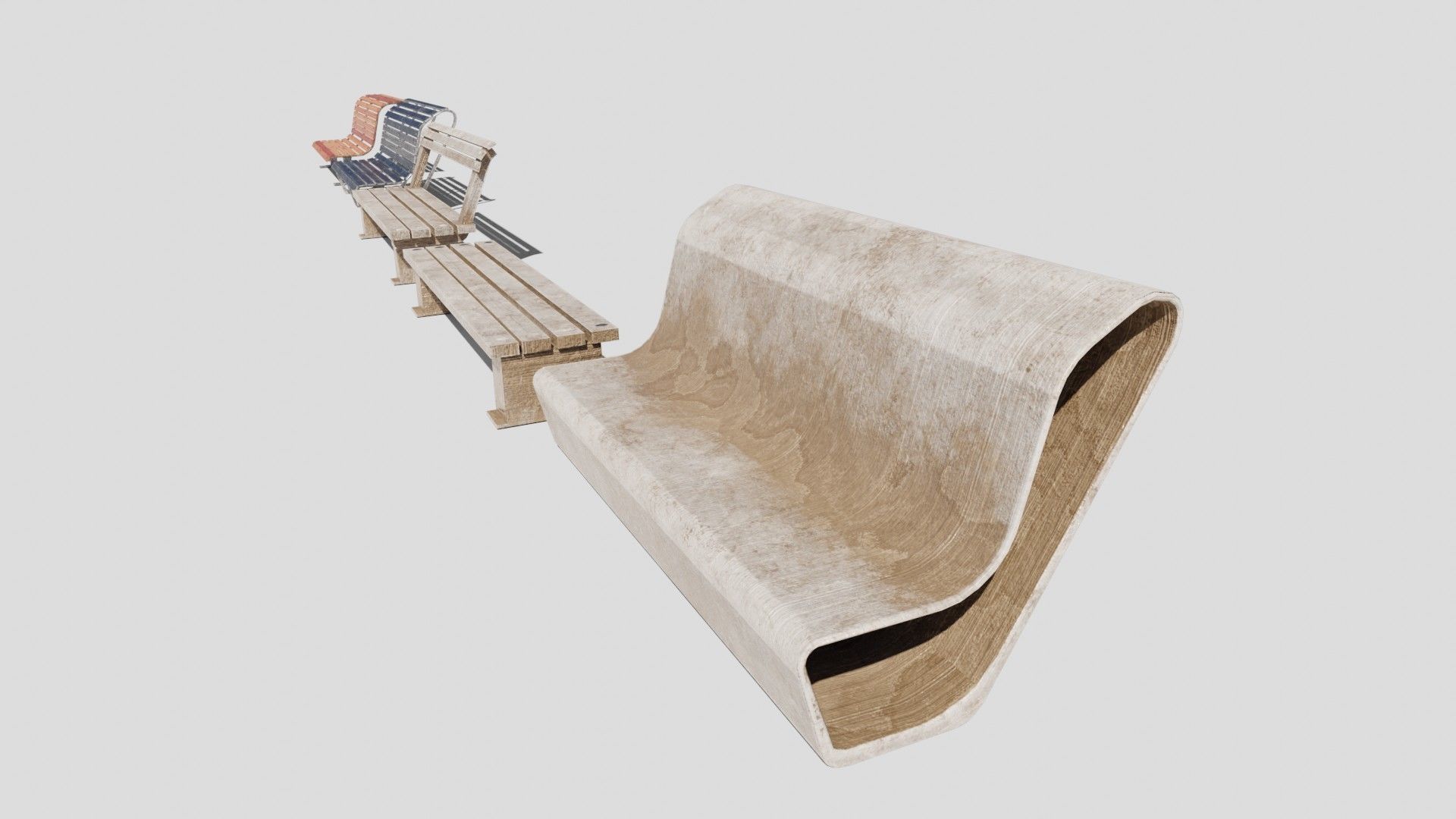 street chairs with 4k pbr textures model Low-poly 3D model_7