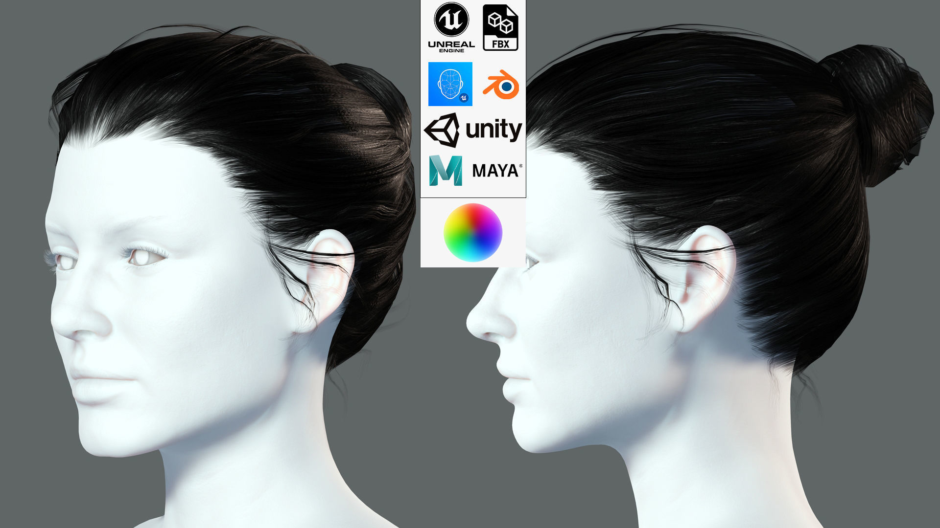 Free Realistic Female hair Free low-poly 3D model_1