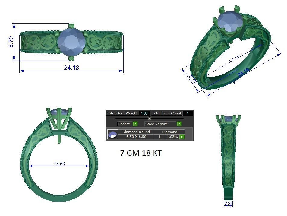 Solitaire Engagement Wedding Ring 3D print model_1