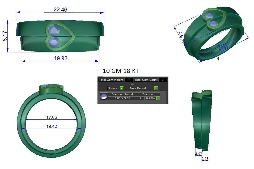 Solitaire Engagement Wedding Heart Ring 3D print model_1