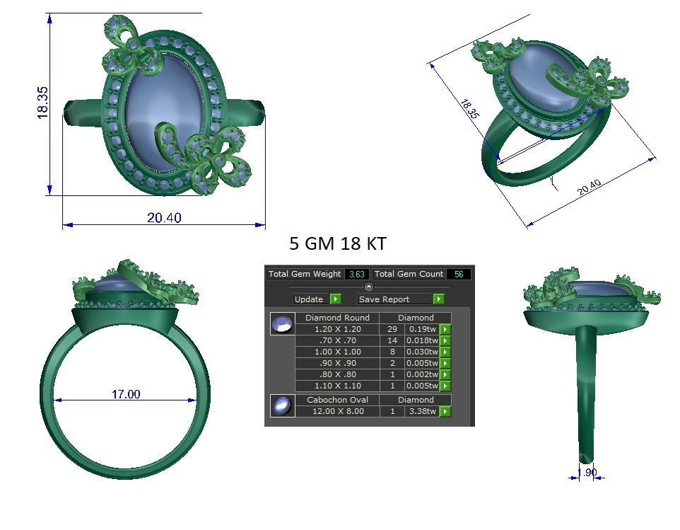 Solitaire Engagement Wedding Oval Ring 3D print model_1
