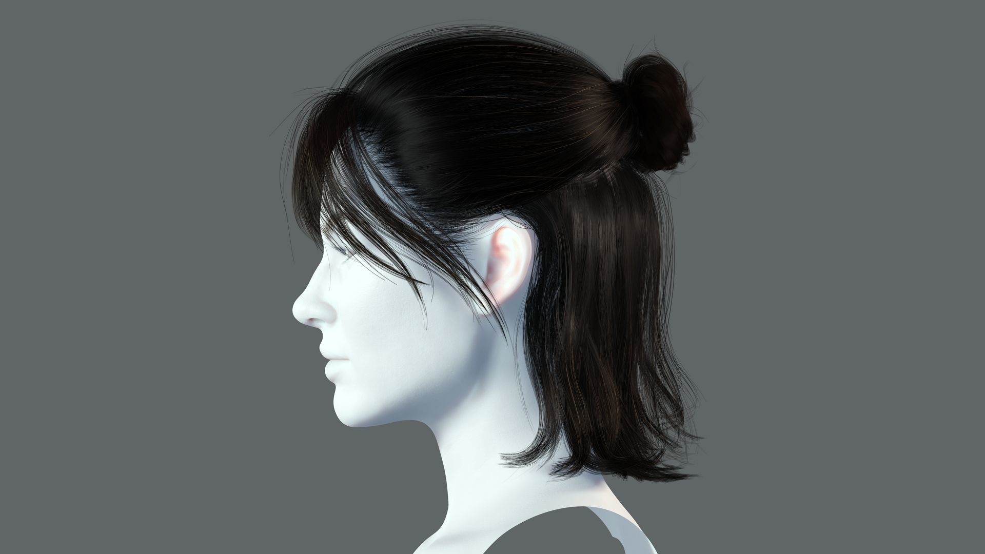 Realistic Female hair card 2 Low-poly 3D model_4