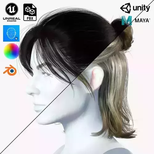 Realistic Female hair card 2 Low-poly 3D model