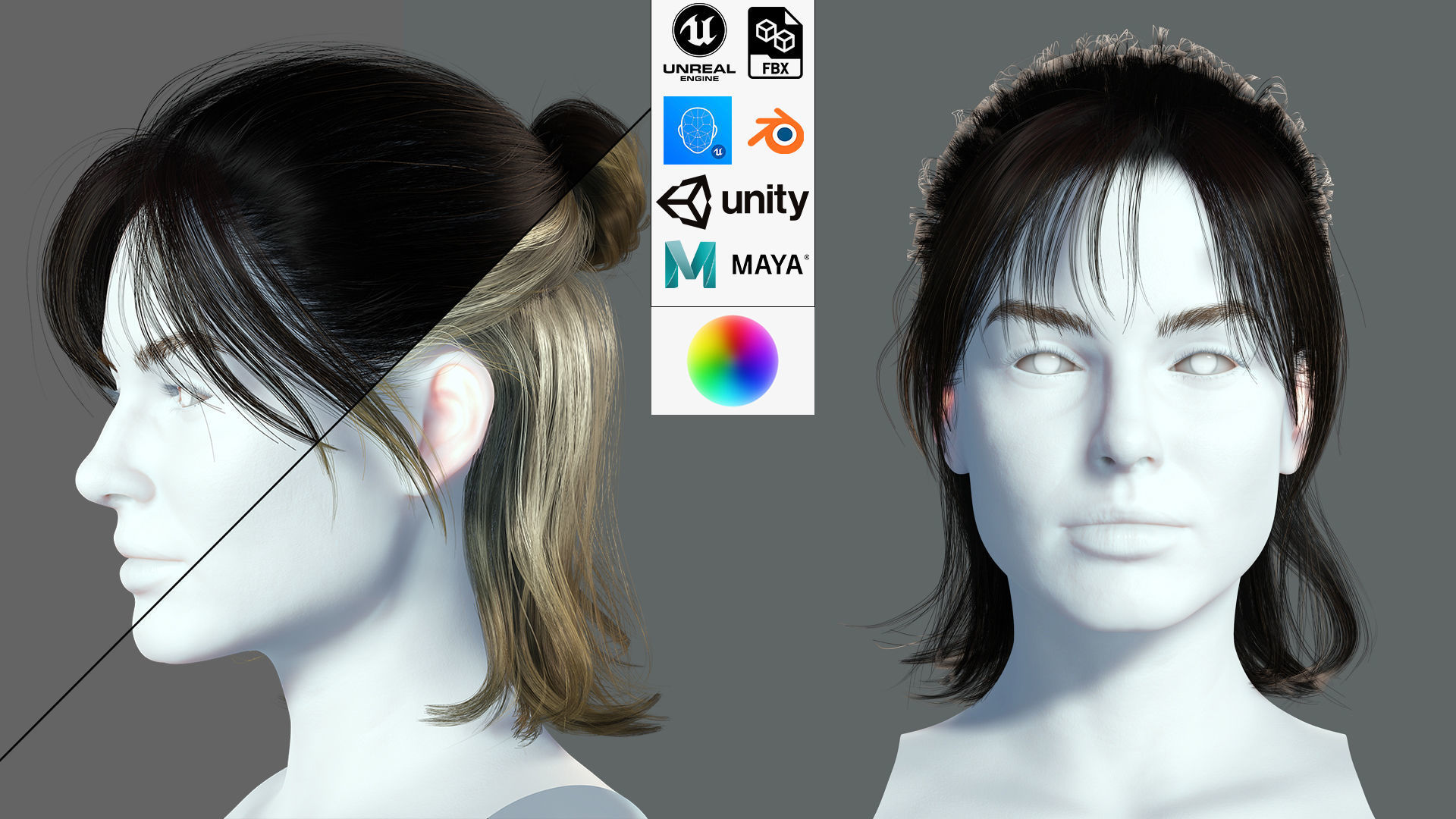 Realistic Female hair card 2 Low-poly 3D model_1