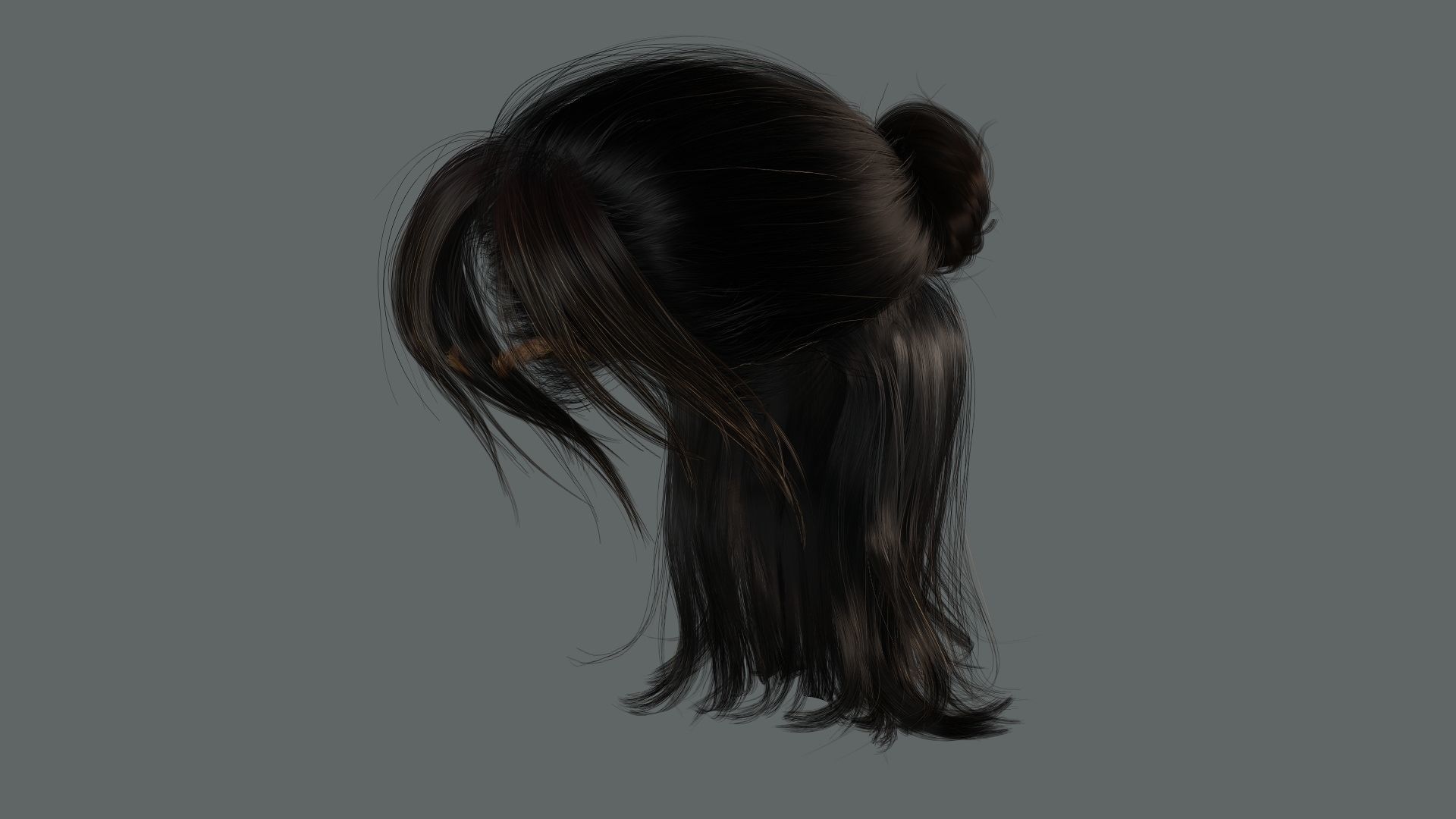 Realistic Female hair card 2 Low-poly 3D model_7