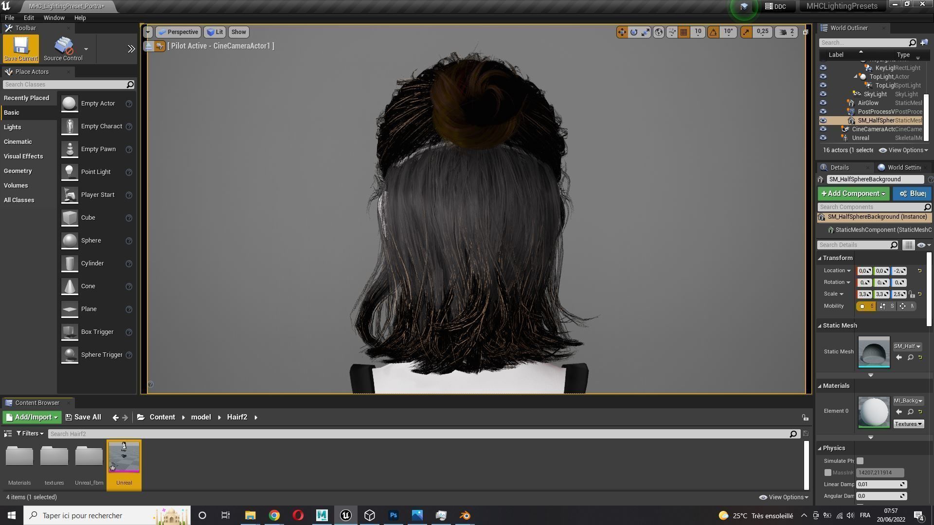Realistic Female hair card 2 Low-poly 3D model_12