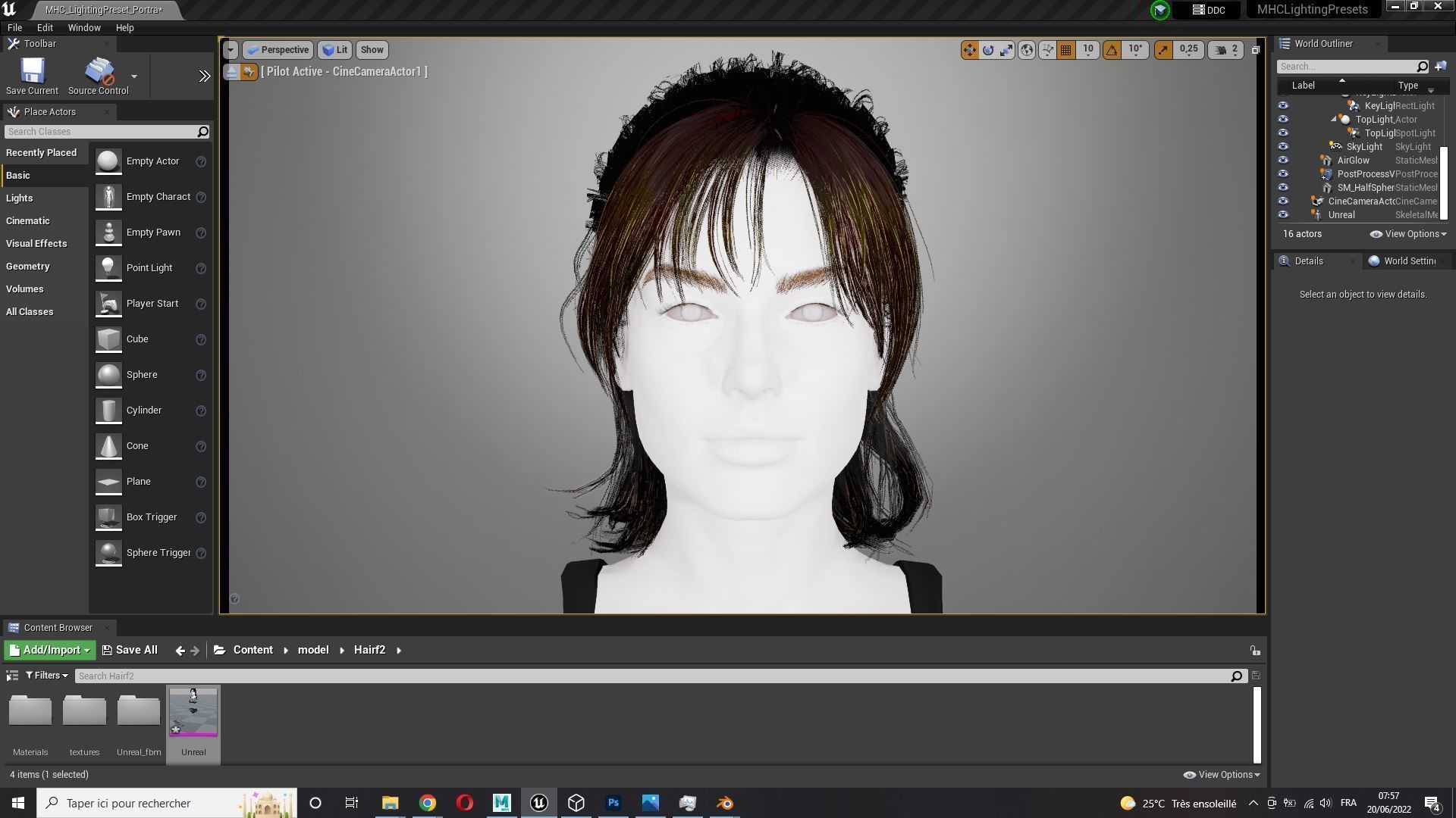 Realistic Female hair card 2 Low-poly 3D model_10