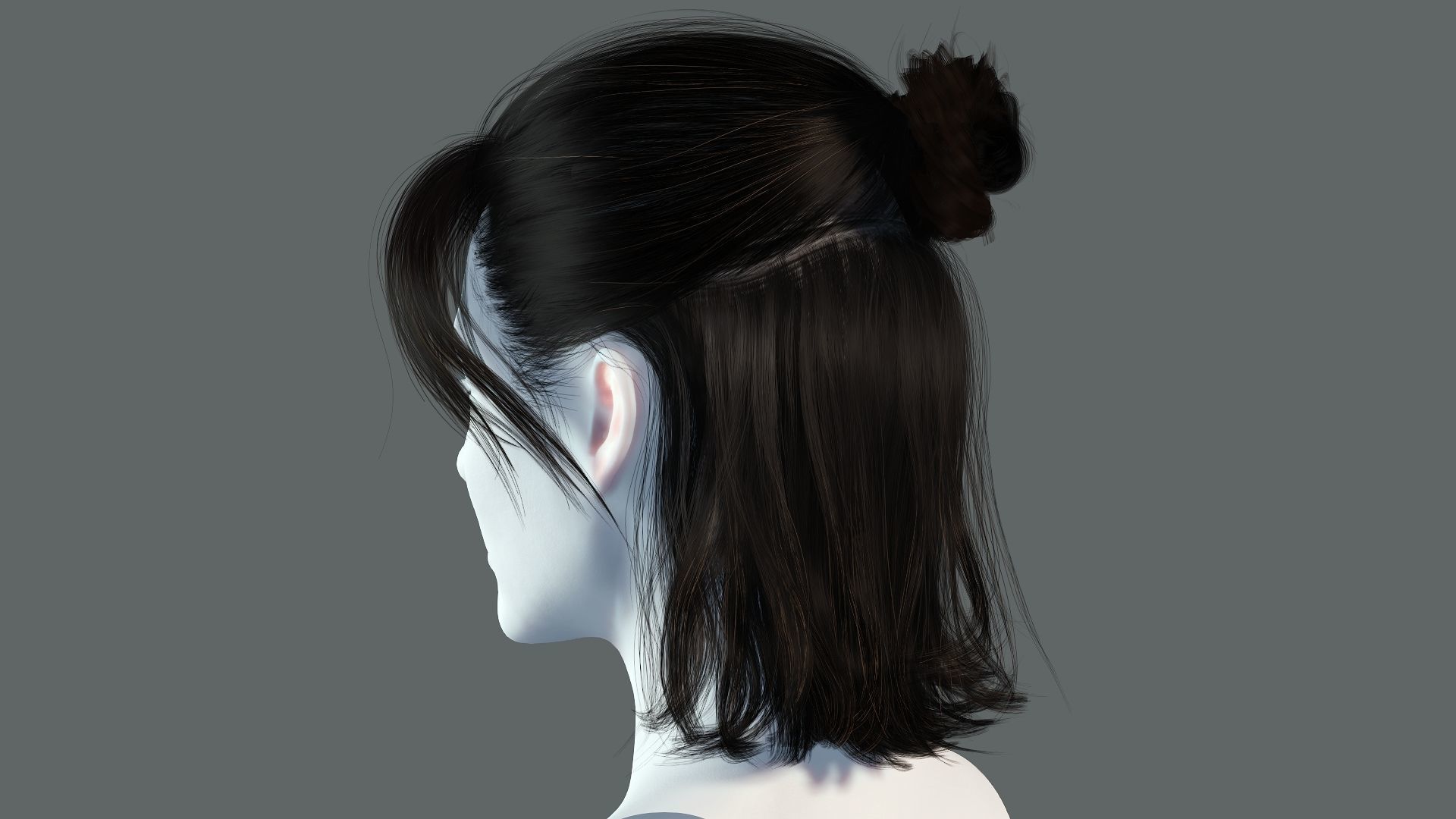 Realistic Female hair card 2 Low-poly 3D model_5