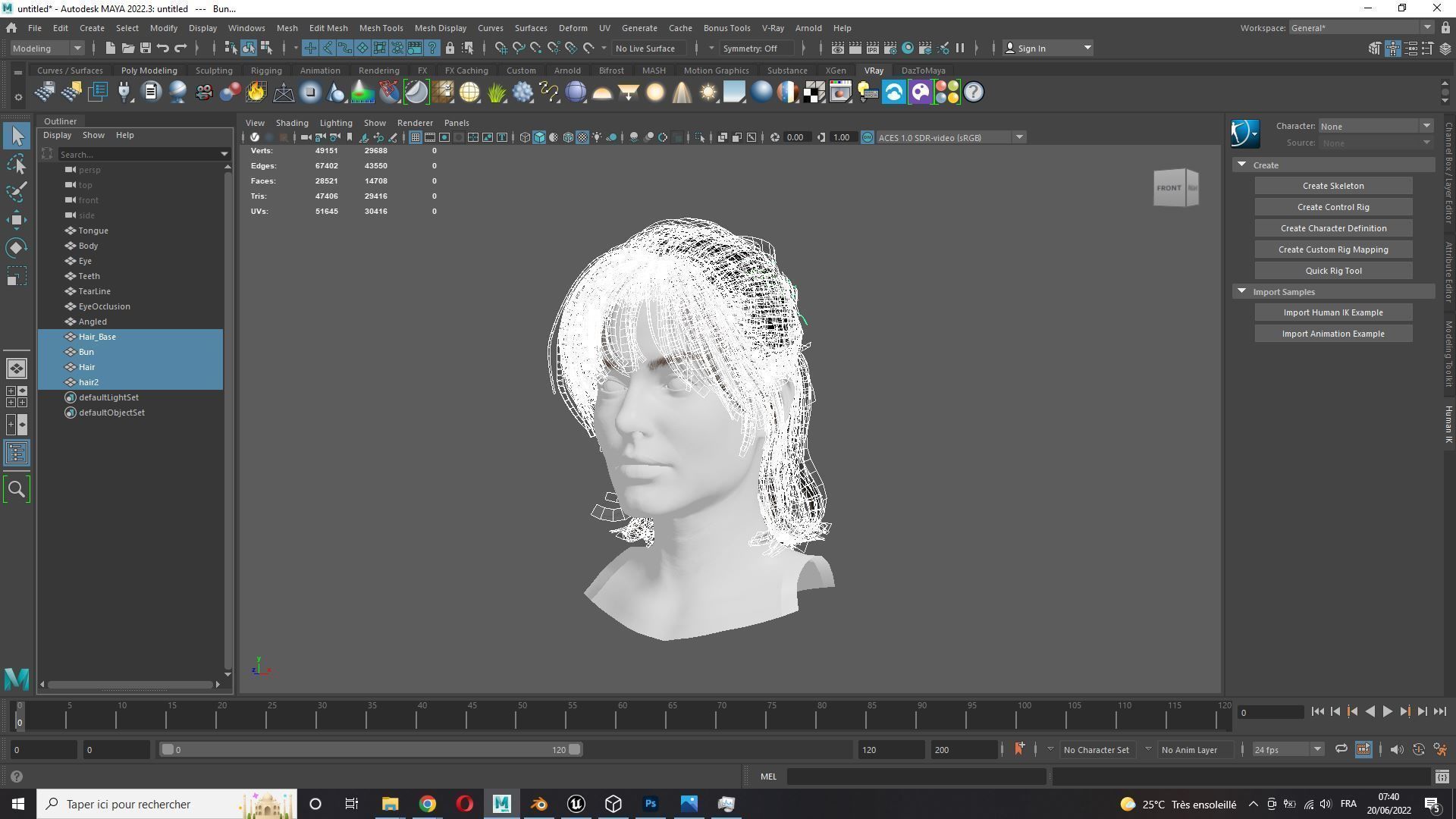 Realistic Female hair card 2 Low-poly 3D model_17