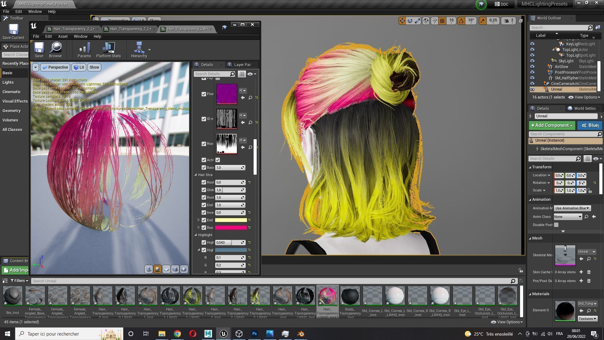 Realistic Female hair card 2 Low-poly 3D model_14